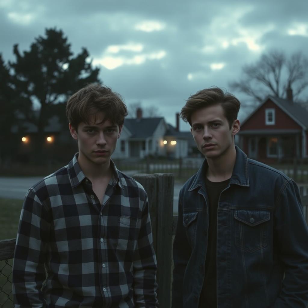 A moody small town setting, with mysterious undertones, featuring two young men in a poignant moment of connection