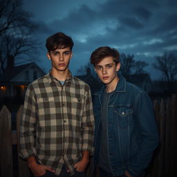 A moody small town setting, with mysterious undertones, featuring two young men in a poignant moment of connection