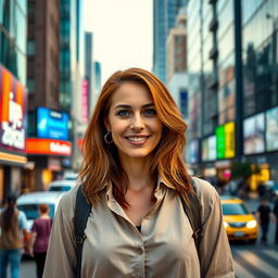 A highly realistic photo taken on an iPhone 14 Pro, featuring a positive 35-year-old woman of Jewish-Arab descent with chestnut hair