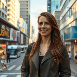 A highly realistic photo taken on an iPhone 14 Pro, featuring a positive 35-year-old woman of Jewish-Arab descent with chestnut hair