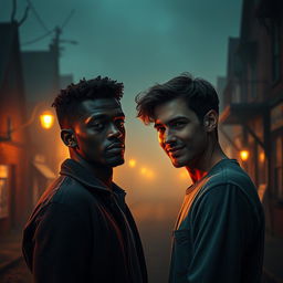 In a small, atmospheric town enveloped in a moody twilight ambiance, an interracial romance blossoms between a black man and a white man