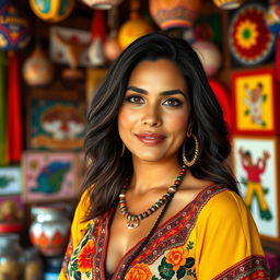 A 35-year-old Latina woman with striking features representing her rich cultural heritage