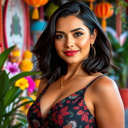 A 35-year-old Latina woman with striking features that reflect her rich cultural heritage