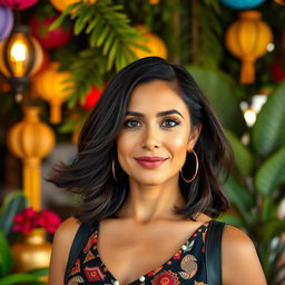 A 35-year-old Latina woman with striking features that reflect her rich cultural heritage