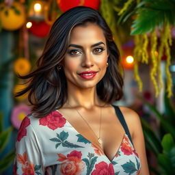 A 35-year-old Latina woman with striking features that reflect her rich cultural heritage