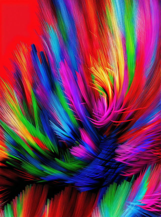 A vibrant digital art piece featuring an explosion of rainbow colours.