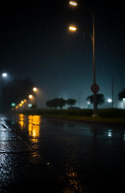 A serene night scene capturing the beauty of rain