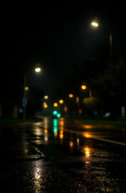 A serene night scene capturing the beauty of rain