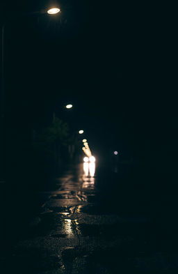 A serene night scene capturing the beauty of rain