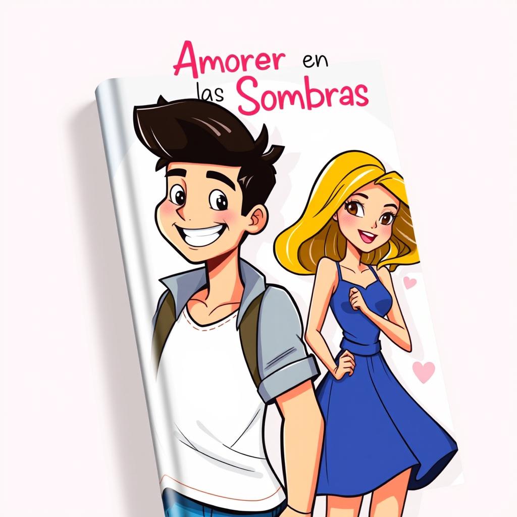 A lively and colorful book cover featuring an attractive, muscular teenage boy with a friendly smile, dressed in a modern, casual outfit, exuding confidence