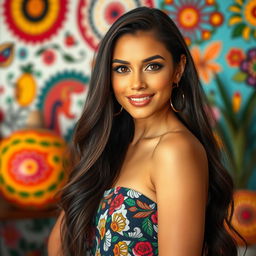 A 35-year-old Latina woman with gorgeous features that reflect her vibrant heritage