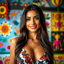 A 35-year-old Latina woman with gorgeous features that reflect her vibrant heritage