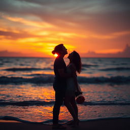 A romantic and intimate scene capturing a couple locked in a tender kiss