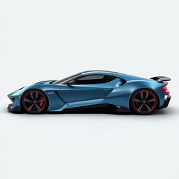 Um design moderno e elegante para um carro esportivo brasileiro, especificamente o Miura X8, apresentando uma carroceria de perfil baixo e aerodinâmica com ângulos afiados e uma silhueta streamlined