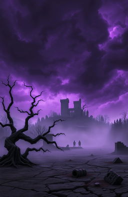 A surreal fantasy landscape depicting a dystopian world