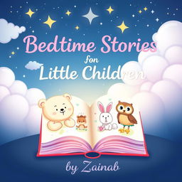 A whimsical cover design for an ebook titled 'Bedtime Stories for Little Children' by Zainab