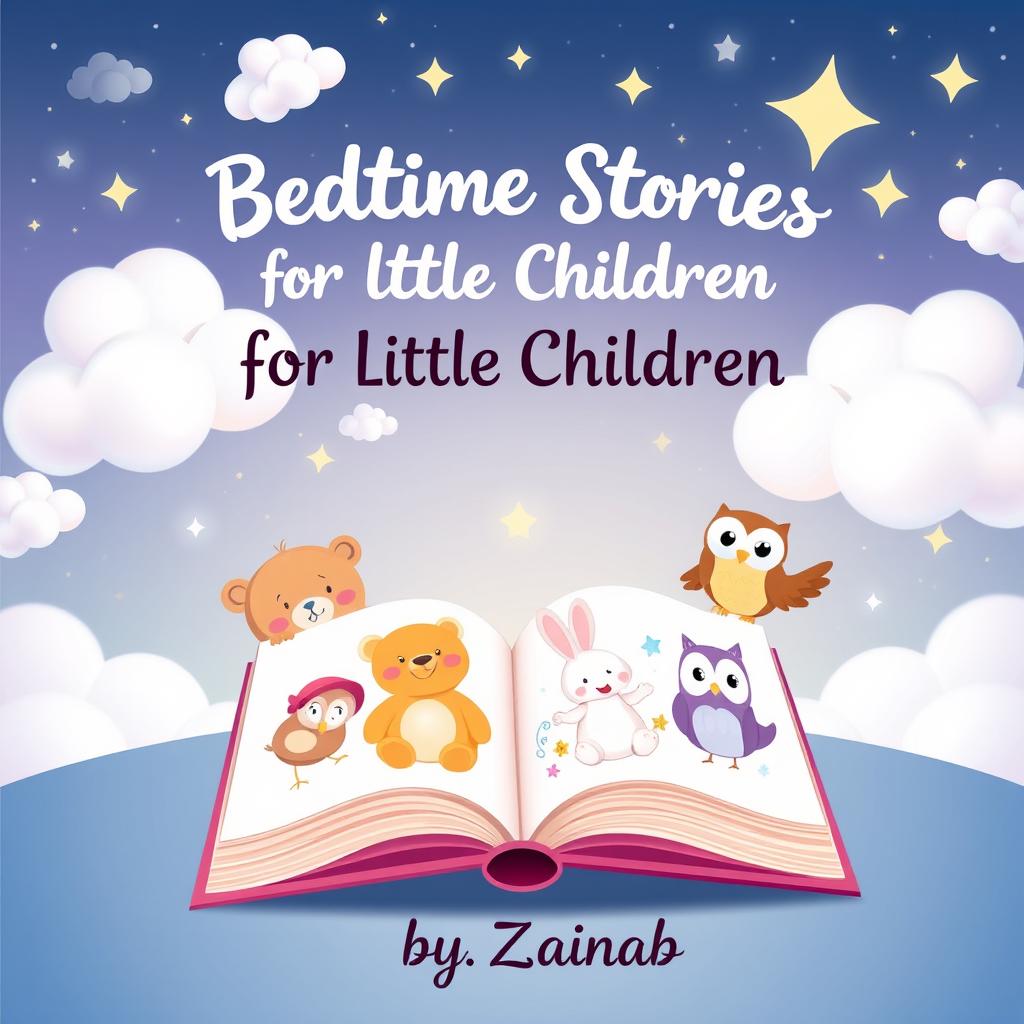 A whimsical cover design for an ebook titled 'Bedtime Stories for Little Children' by Zainab