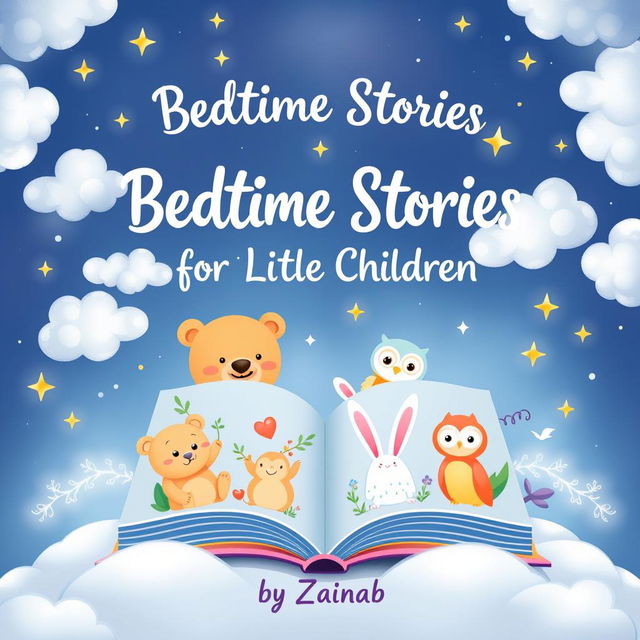 A whimsical cover design for an ebook titled 'Bedtime Stories for Little Children' by Zainab