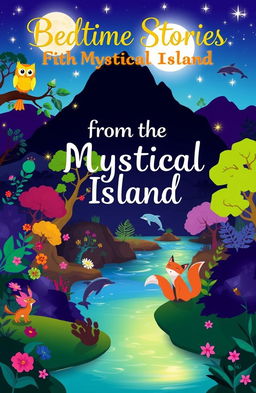 An enchanting eBook cover for a collection of bedtime stories, featuring a mystical island at twilight