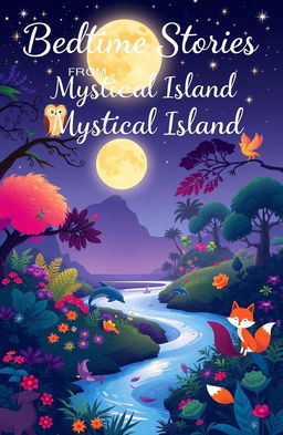 An enchanting eBook cover for a collection of bedtime stories, featuring a mystical island at twilight