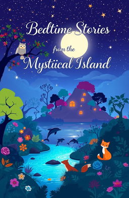 An enchanting eBook cover for a collection of bedtime stories, featuring a mystical island at twilight