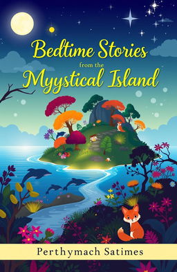 An enchanting eBook cover for a collection of bedtime stories, featuring a mystical island at twilight