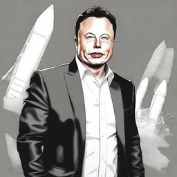 A high-quality, detailed portrait of Elon Musk, CEO of SpaceX and Tesla, in a confident business stance.