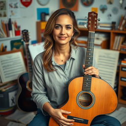 A captivating vertical portrait of Renata, a 37-year-old dedicated teacher, who embodies warmth and passion