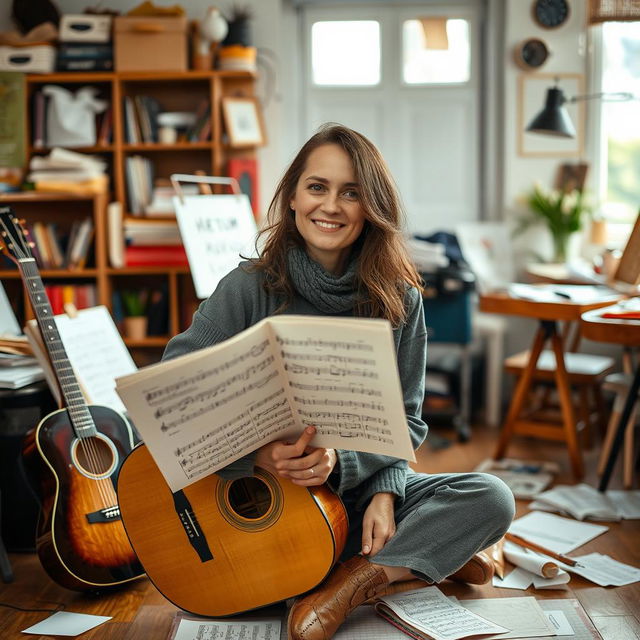 A captivating vertical portrait of Renata, a 37-year-old dedicated teacher, who embodies warmth and passion