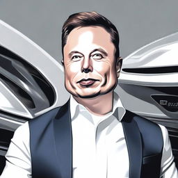 A high-quality, detailed portrait of Elon Musk, CEO of SpaceX and Tesla, in a confident business stance.