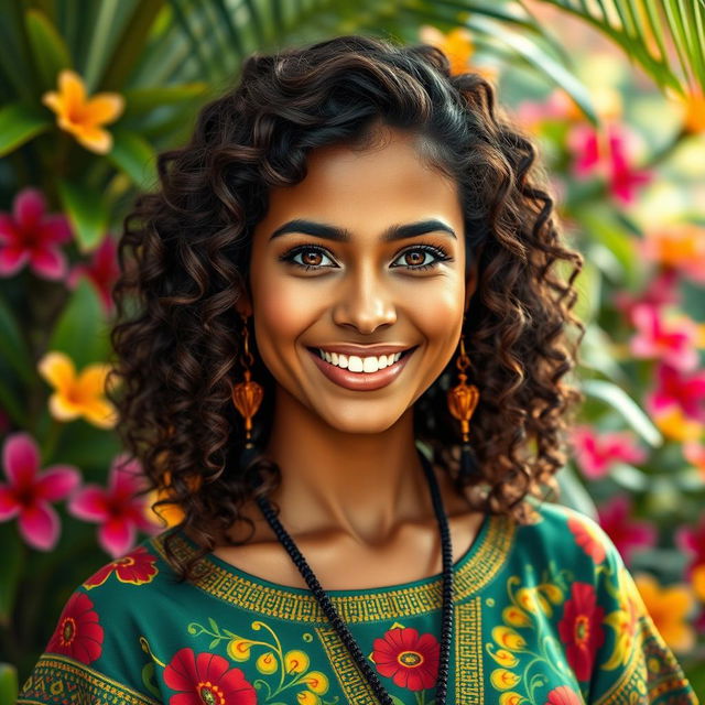 A realistic depiction of a Brazilian woman, showcasing natural beauty and cultural richness