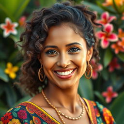 A realistic depiction of a Brazilian woman, showcasing natural beauty and cultural richness
