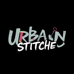 A modern logo design for 'Urban Stitches', featuring bold, stylized typography that combines elements of street art and fashion