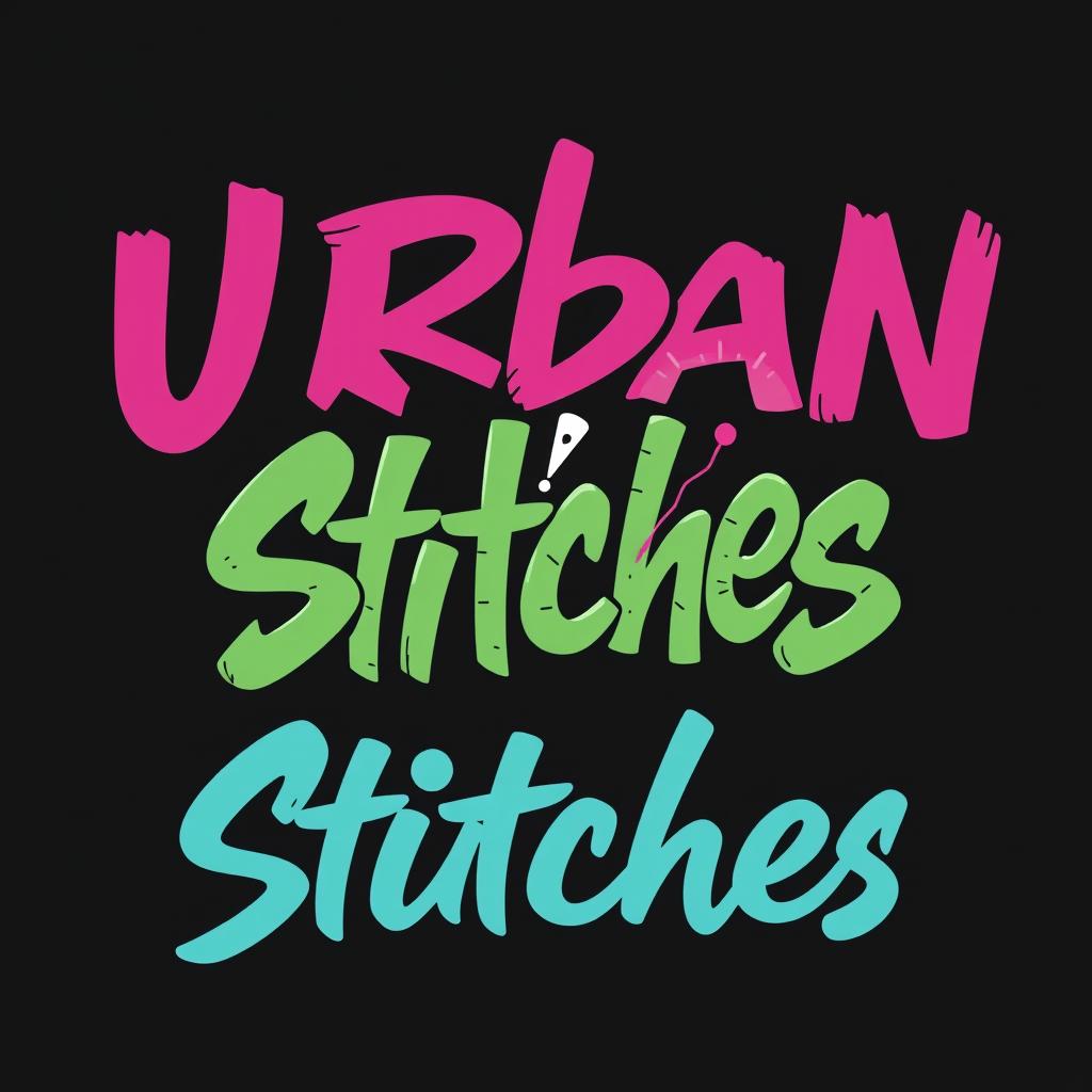 A modern logo design for 'Urban Stitches', featuring bold, stylized typography that combines elements of street art and fashion