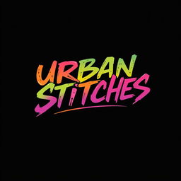 A modern logo design for 'Urban Stitches', featuring bold, stylized typography that combines elements of street art and fashion