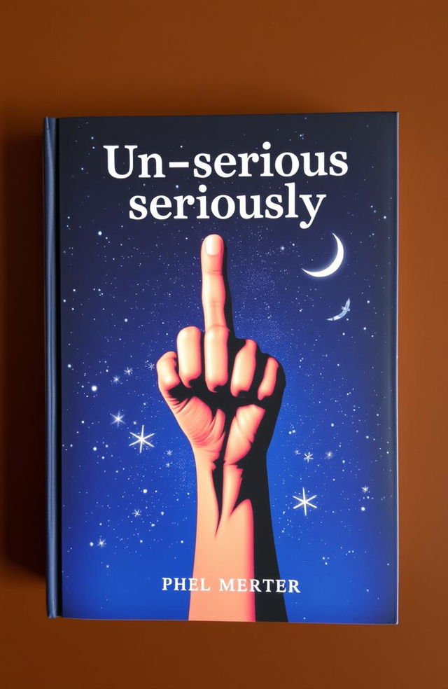 The book cover titled 'Un-serious seriously' features a dramatic night sky filled with twinkling stars and a crescent moon, serving as a backdrop