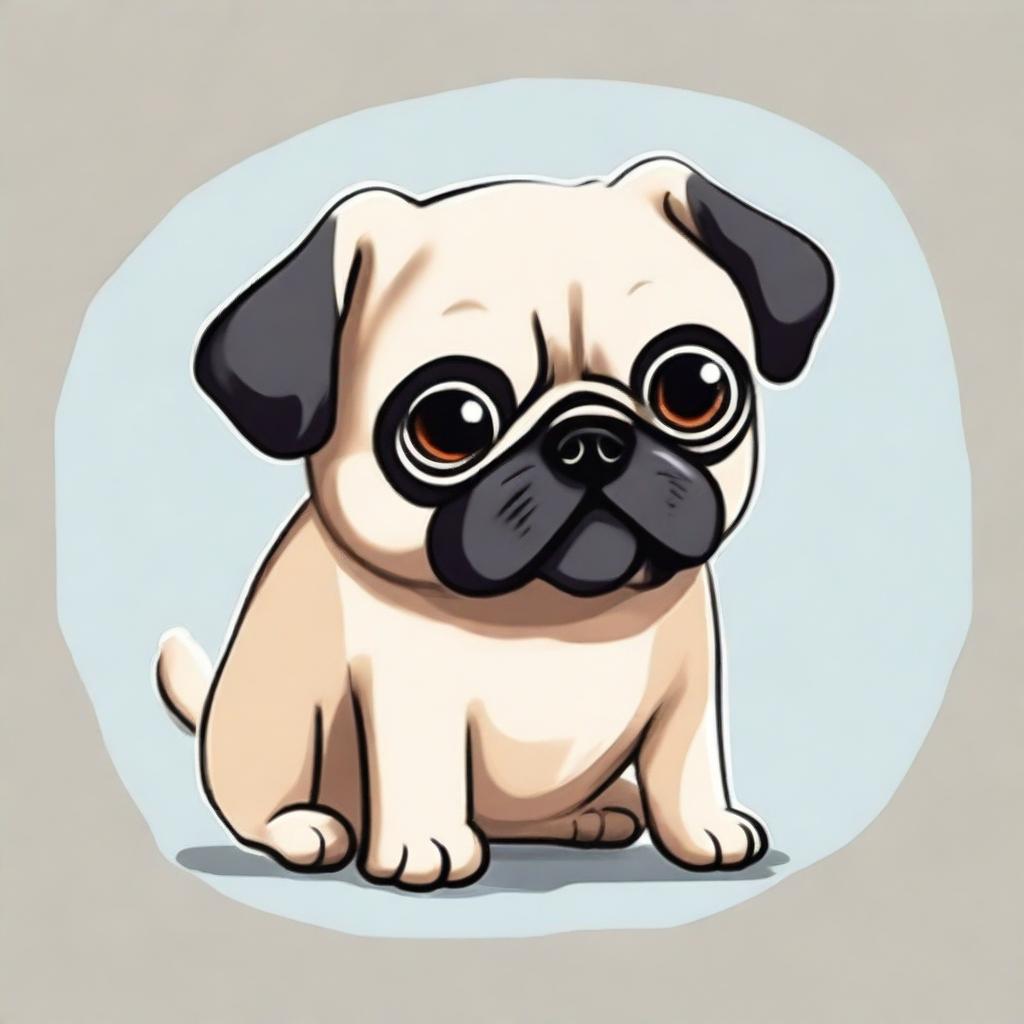 A charming and fluffy pug, adorably drawn with large, wide eyes to show hunger.