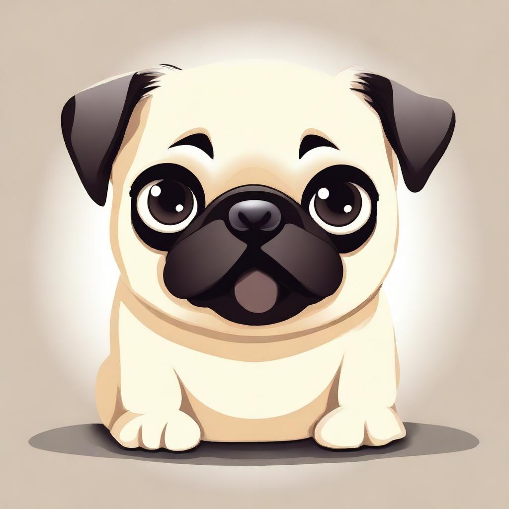 A charming and fluffy pug, adorably drawn with large, wide eyes to show hunger.