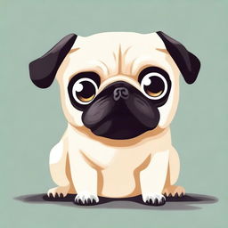 A charming and fluffy pug, adorably drawn with large, wide eyes to show hunger.