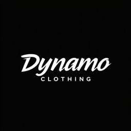 A sleek and modern logo design for 'Dynamo Clothing', featuring the name 'Dynamo' in bold, dynamic typography