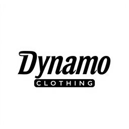 A sleek and modern logo design for 'Dynamo Clothing', featuring the name 'Dynamo' in bold, dynamic typography