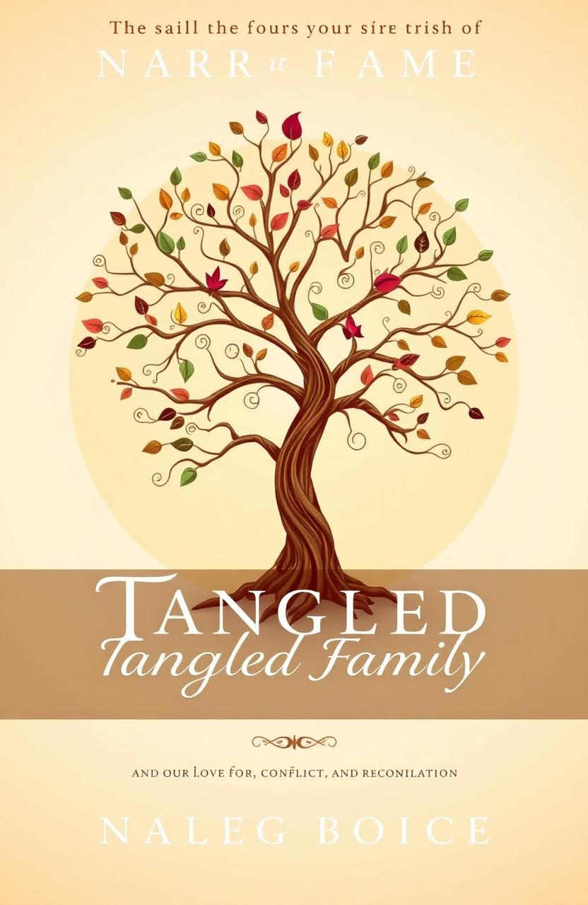 A captivating book cover for a family drama titled 'Tangled Family'