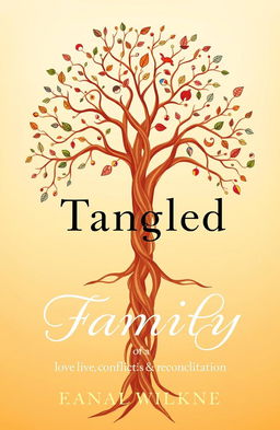 A captivating book cover for a family drama titled 'Tangled Family'