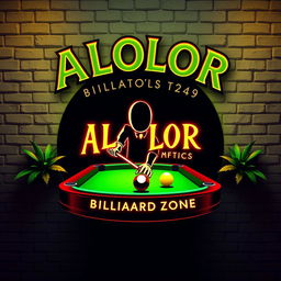 An engaging design featuring the ALOLOR BILLIARD ZONE logo prominently at the top, styled in a Harry Potter-inspired font