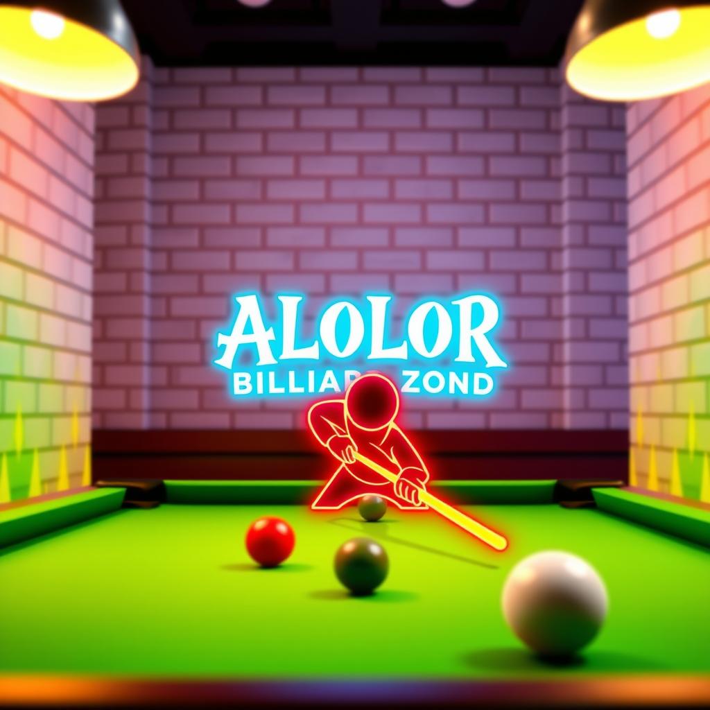 A dynamic and colorful billiards scene featuring the ALOLOR BILLIARD ZONE logo, styled in a whimsical Harry Potter font