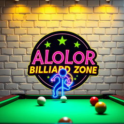 A dynamic and colorful billiards scene featuring the ALOLOR BILLIARD ZONE logo, styled in a whimsical Harry Potter font
