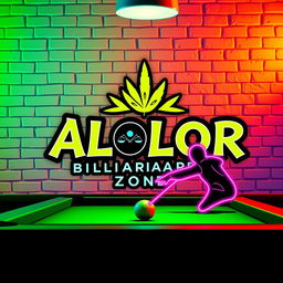 A dynamic and colorful billiards scene featuring the ALOLOR BILLIARD ZONE logo, styled in a whimsical Harry Potter font
