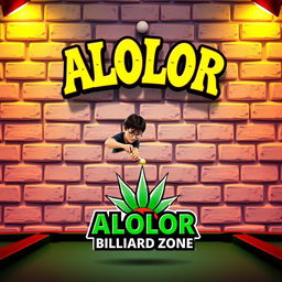 A lively billiards-themed artwork featuring the ALOLOR BILLIARD ZONE logo prominently displayed at the top, designed in a whimsical Harry Potter font