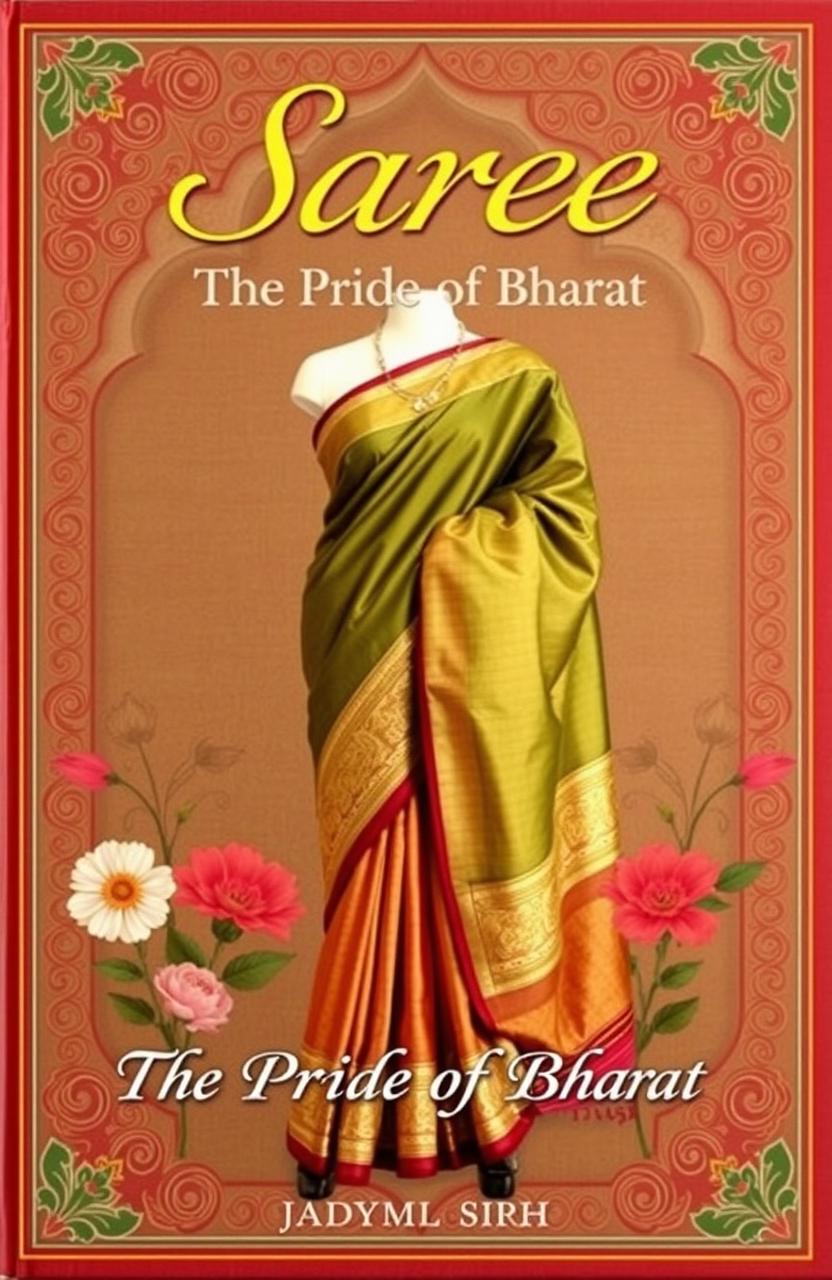 A beautiful and elegant book cover titled 'Saree: The Pride of Bharat'