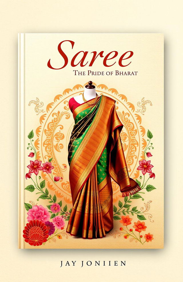 A beautiful and elegant book cover titled 'Saree: The Pride of Bharat'